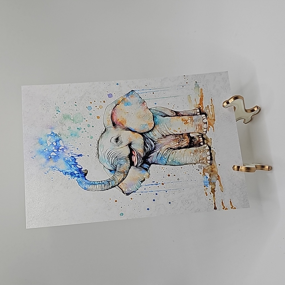 4x6 Baby Elephant Watercolor Oil Painting Art Print - Picture 7 of 7